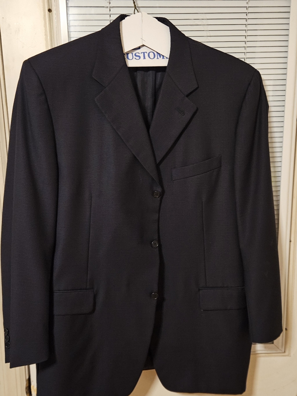 Canali Patterned Dark NavyTwo-Piece, Three Button Suit, US 44R